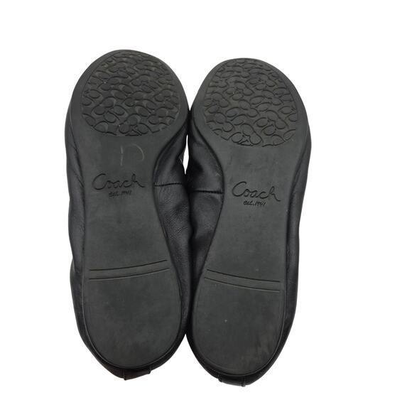 Coach Darsi Black Leather Ballet Flat Size 7 Cap Toe Patent Gold Detail - Picture 7 of 8